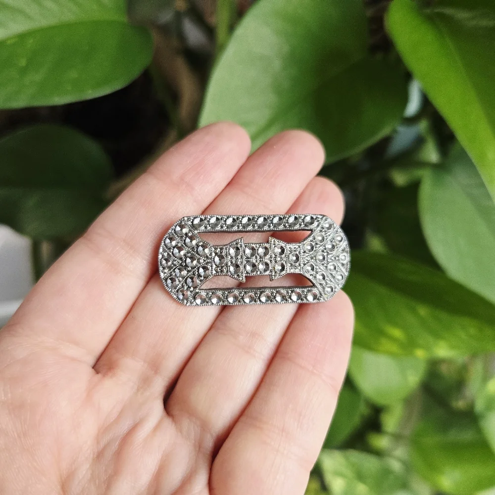 Vintage Silver Art Deco Style Geometric Lapel Brooch Pin